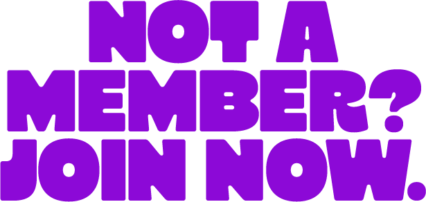 Not a member? Join now, bold promotion text in purple color
