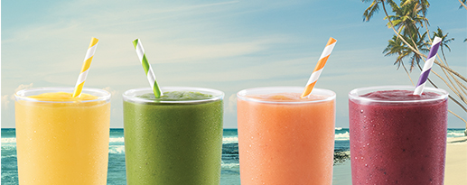 Mango Magic, Island Green Detox, Bahama Mama, and Acai Berry Boost Smoothie