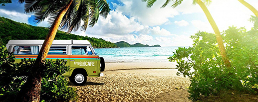 Tropical Smoothie Cafe bus on a beach