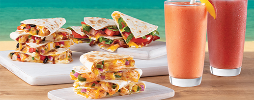 Watermelon Mojito, Mango Berry Cosmo, BBQ Shrimp, Jerk Chicken, BLT