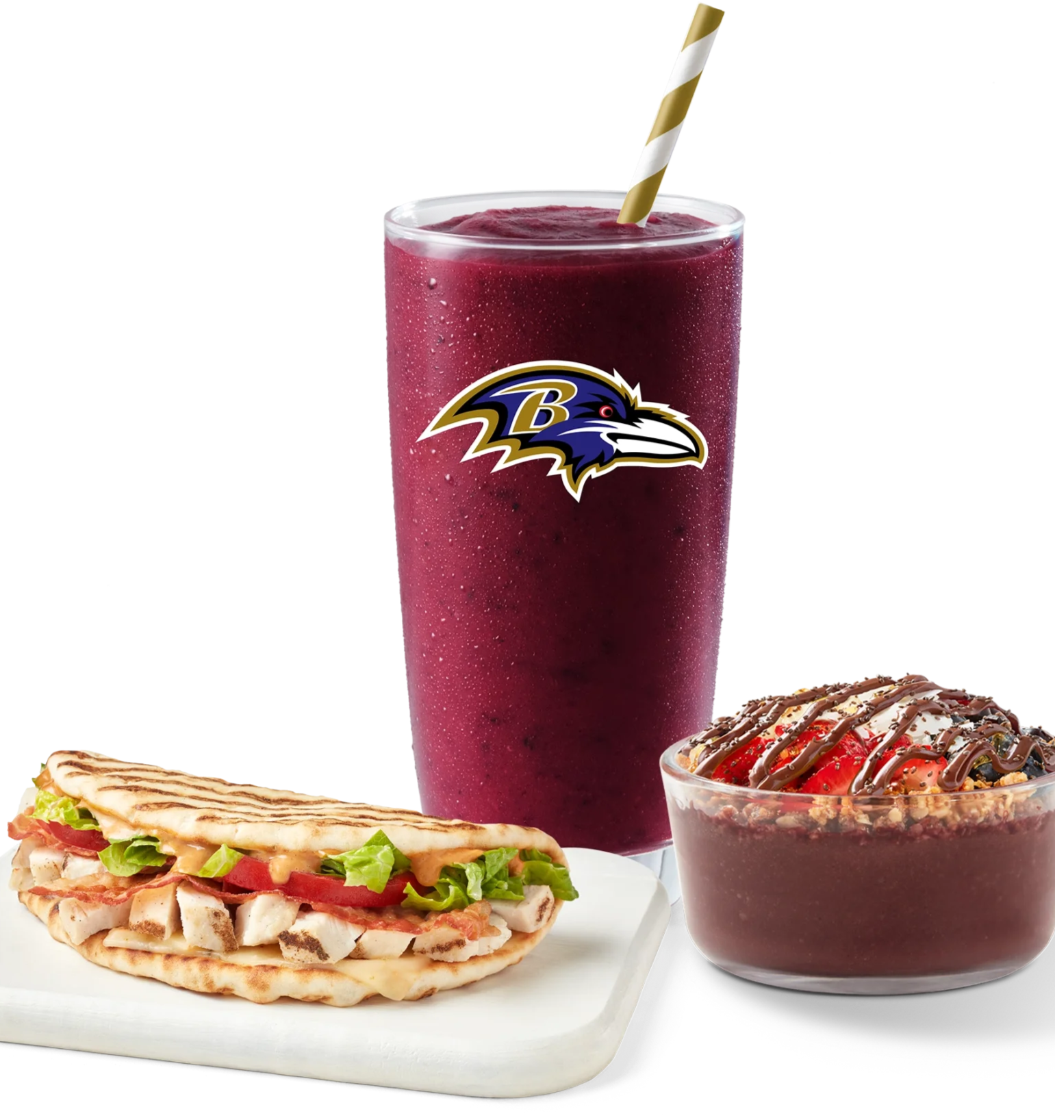 Tropical Smoothie Cafe acai bowl wth Nutella and Tropical Smoothie Cafe wrap.