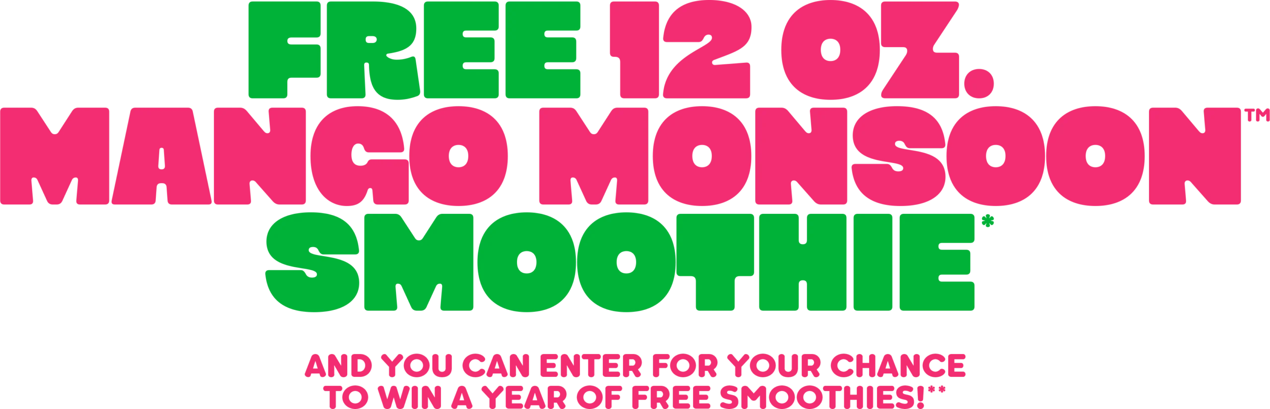 A Tropical Smoothie Cafe National Flip Flop Day promotion message reading “free 12oz Mango Monsoon Smoothie and you can enter for your chance to win a year of Free Smoothies!”